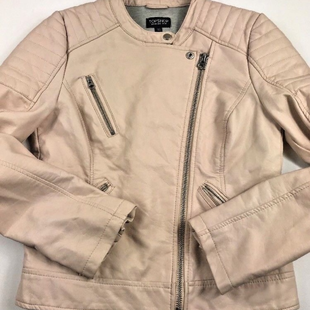 Top Shop Blush Faux Leather Moto Jacket Size M